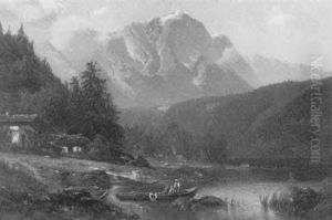 Bergsee Vor Einer Imposanten Gebirgskulisse by Heinrich Hiller