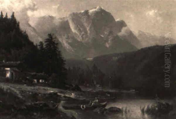 Alpine Landscape With Boaters - view 1