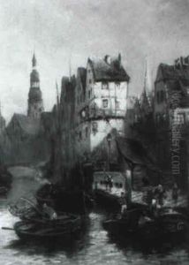 Abend Am Hamburger Fleet by Heinrich Hiller