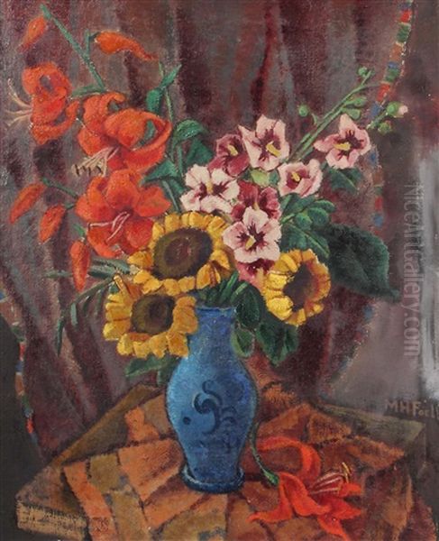 Stillleben Mit Einem Sommerstraus In Blauer Keramikvase - view 1