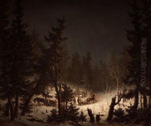 Vinterstycke Dar En Aker Med Fackla by Pehr Hillestroem