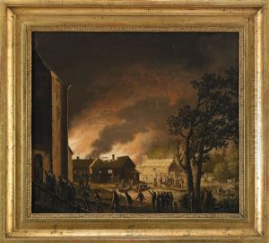 Eldsvada I En Kyrkoby Pa Landet (nattscen) by Pehr Hillestroem