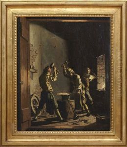 Interior Av En Klensmedja Med Tva Smeder I Arbete by Pehr Hillestroem