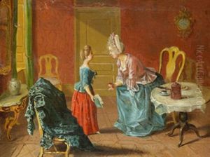 Rokokointerior Med Kvinna Och Hennes Dotter by Pehr Hillestroem
