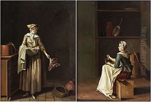 Qvinna Stoter I Mortel (+ Qvinna Kommer In Med En Lambstek; Pair)
