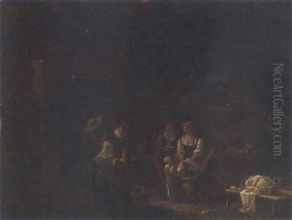 A Barn Interior With Peasants Washing Clothes - view 1