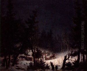 Ett Vinterstycke, Dar De Aka I Skien Af Facklor
