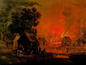 Nattlig Eldsvada I En Kyrkby by Pehr Hillestroem