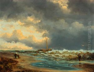 Beach View At Dusk by Adrianus David Hilleveld