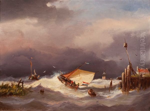 Ships Near The Coast In Choppy Waters - view 1