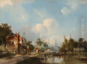 Kanallandschaft Vor Einer Stadt by Adrianus David Hilleveld