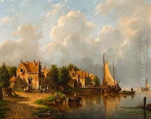 A River Scene With A Fishing Village