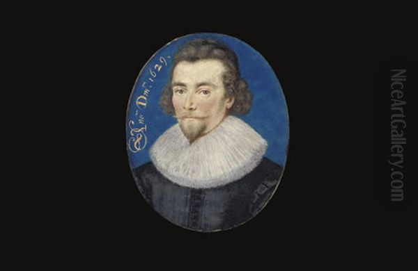 A Gentleman, In Black Doublet, White Lace Ruff, Curling Brown Hair - view 1