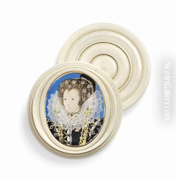 A High-ranking Lady Of The Elizabethan Court, In Black Dress Slashed To Reveal White, Caught At Intervals With Enamelled Gold Aglets... - view 1