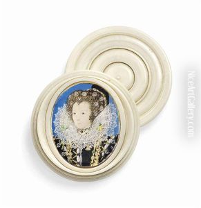A High-ranking Lady Of The Elizabethan Court, In Black Dress Slashed To Reveal White, Caught At Intervals With Enamelled Gold Aglets... by Nicholas Hilliard