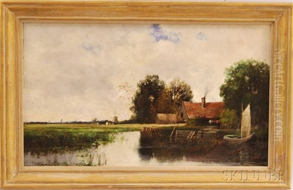 Riverside Farm With Distant Windmill - view 1