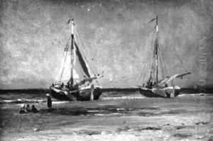 Beach Scene With Fishing Boats