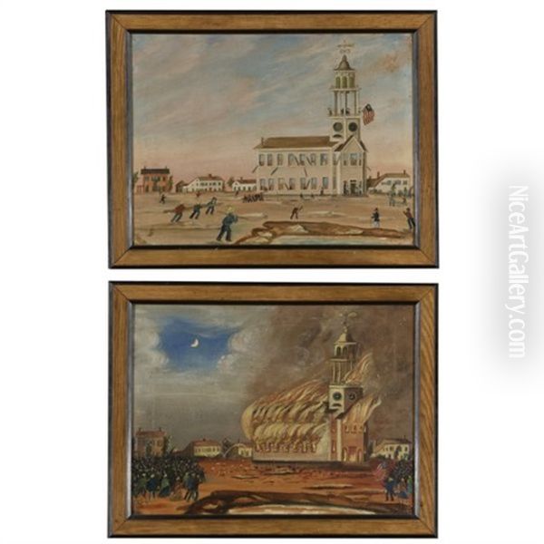 The Burning Of Old South Church In Bath, Maine (pair) - view 1