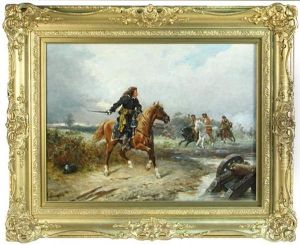 A Cavalier On A Chestnut Horse Being Ambushed By Roundheads