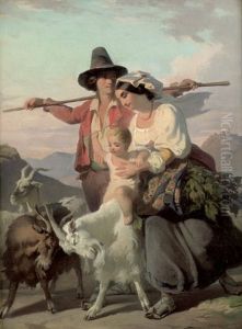 Italienische Hirtenfamilie In Der Campagna, Im Hintergrund Ein Bergdorf by Robert Alexander Hillingford