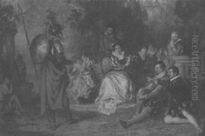 Theaterauffuhrung In Historischen Kostumen Vor Einer Parkkulisse