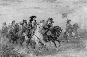 A Troop Of Royalists On Horseback by Robert Alexander Hillingford