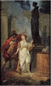 Un Guerrier Et Une Jeune Femme Devant Un Autel Dedie A Diane