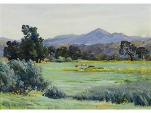Cows In A Pasture With Hills Beyond by Anna Althea Hills