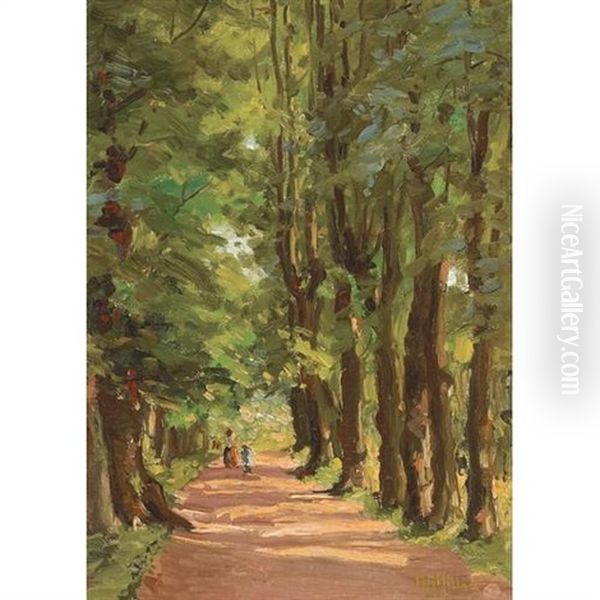 Two Figures On A Road Through Woods - view 1