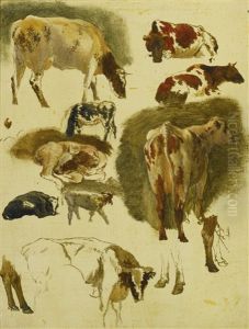 Studies Of Cows And Calves And Studies Of Cows, Pigs And A Tree: A Pair Of Paintings