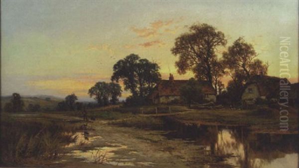 Cottage Landscape At Dusk With Figures - view 1