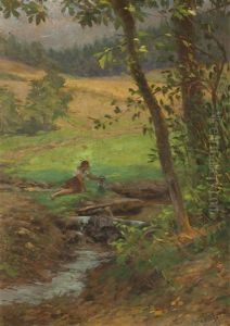 Madchen Am Bach by Theodor Hilser