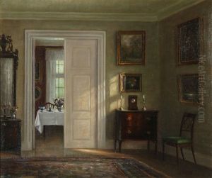 Living Room Interior With Natural Light Coming Through A Window by Hans Hilsoe
