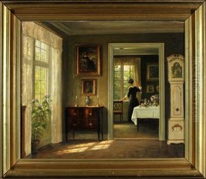 Interieur Mit Frau Am Fenster by Hans Hilsoe