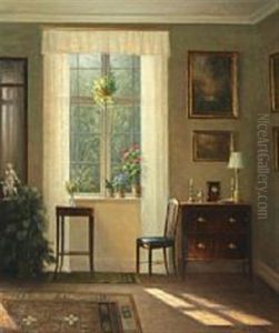 Interior From A Living Room With Empire Furniture And Natural Light From The Garden by Hans Hilsoe