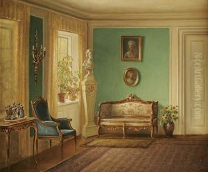 A Sunlit Interior Scene Of A Drawing Room