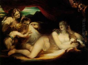Venus With Her Hand Maidens, Satyr Peeping In by William Hilton the Younger