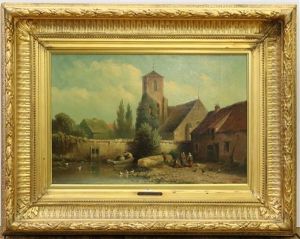 Dorpsgezicht Met Erfje Achter Een Kerk by Eduard Alexander Hilverdink
