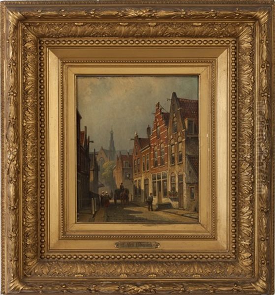 Dutch Street Scene With Gabled Buildings, Villagers And Church - view 1