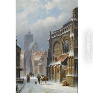 A Snow Covered Street In Zaltbommel, The Grote Kerk In The Background A Snow Covered Street In Zaltbommel, The Grote Kerk In The Background