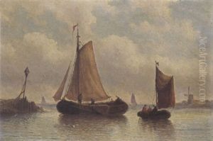 Sailing Vessels At Sea by Eduard Alexander Hilverdink