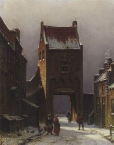 Villagers At The Village Gate by Eduard Alexander Hilverdink
