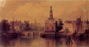 A Canal Scene In Amsterdam by Eduard Alexander Hilverdink