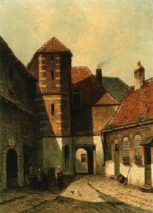Two Women Near A Well In A Street by Eduard Alexander Hilverdink
