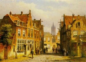A Sunny Day In A Dutch Town by Eduard Alexander Hilverdink
