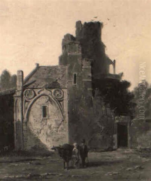 Peasants With A Cow In Front Of A Ruin - view 1