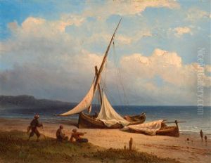 Figures And Boats On A Beach In The East Figures And Boats On A Beach In The East