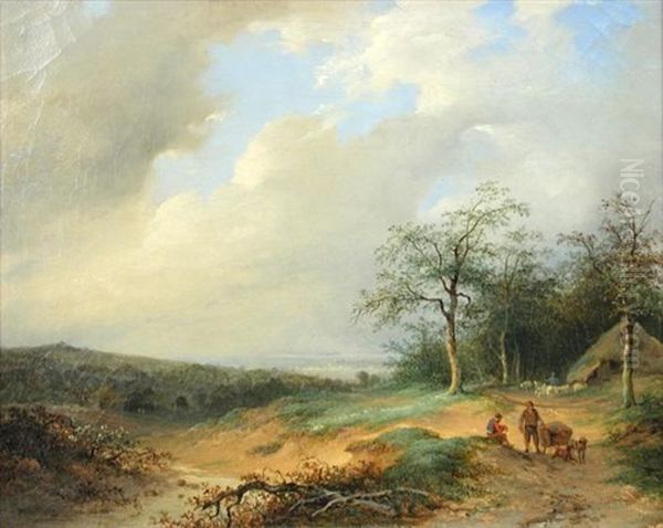 Travellers Resting On A Path, A Shepherd And His Flock Beyond - view 1