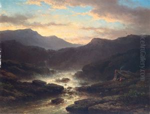 Berglandschap Met Beek Bij Avondlucht