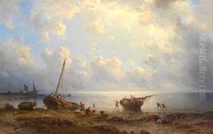 Fiskere Pa Stranden by Johannes Hilverdink
